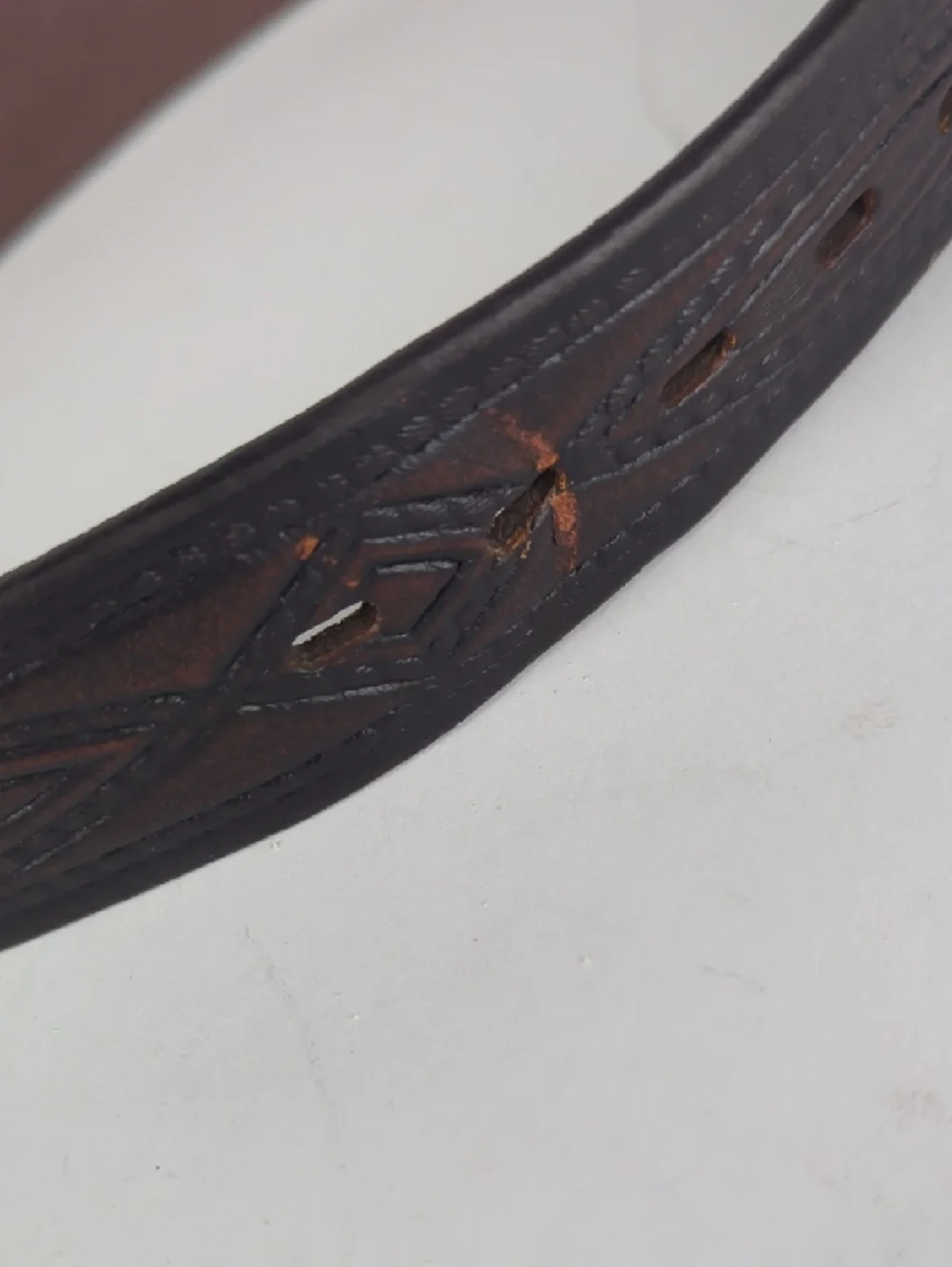 Classic Brown Embossed Leather Festival Belt with Brass Buckle